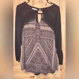 Maurices Black and Purple Patterned Blouse